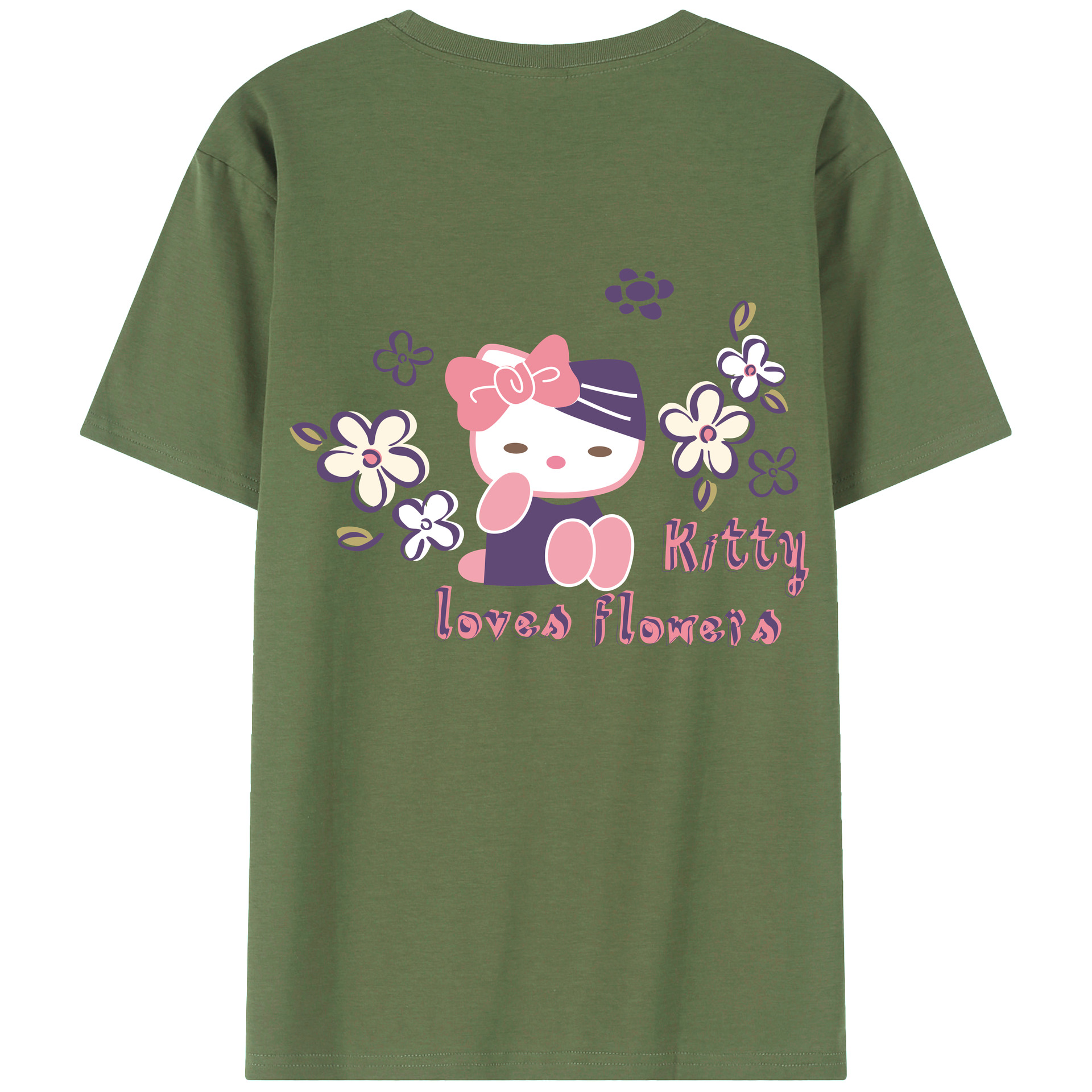 （画像用） Hello Kitty ハローキティ 綿100％ メンズ半袖Tシャツ（バックプリント） 通気性